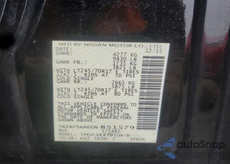 2016 Nissan Nv 3500 S z USA, uszkodzony, nr VIN 5BZAF0AA6GN851579